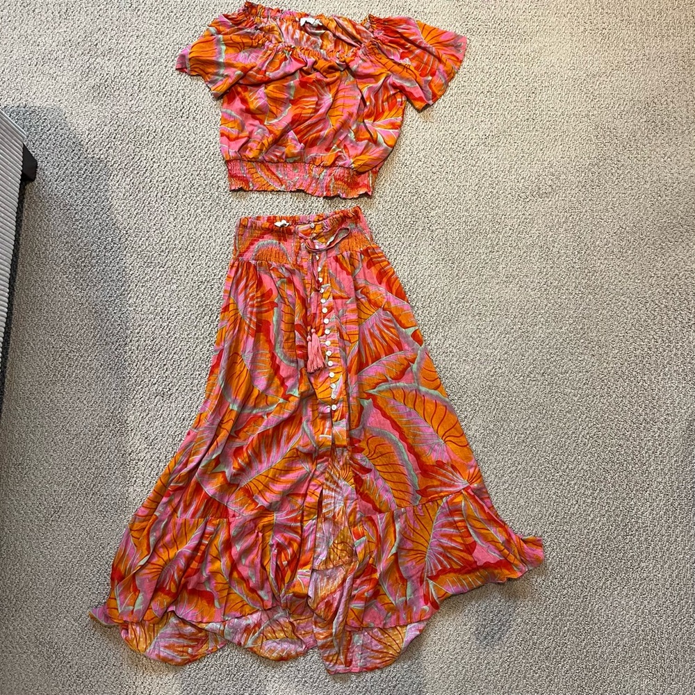 CYNTHIA ROWLEY Hawaiian print 2 piece dress skirt top women medium LUAU floral